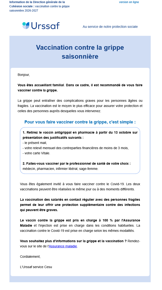 vaccination grippe 2026